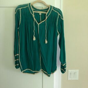 Sundance Green Long Sleeve Tie Front Blouse